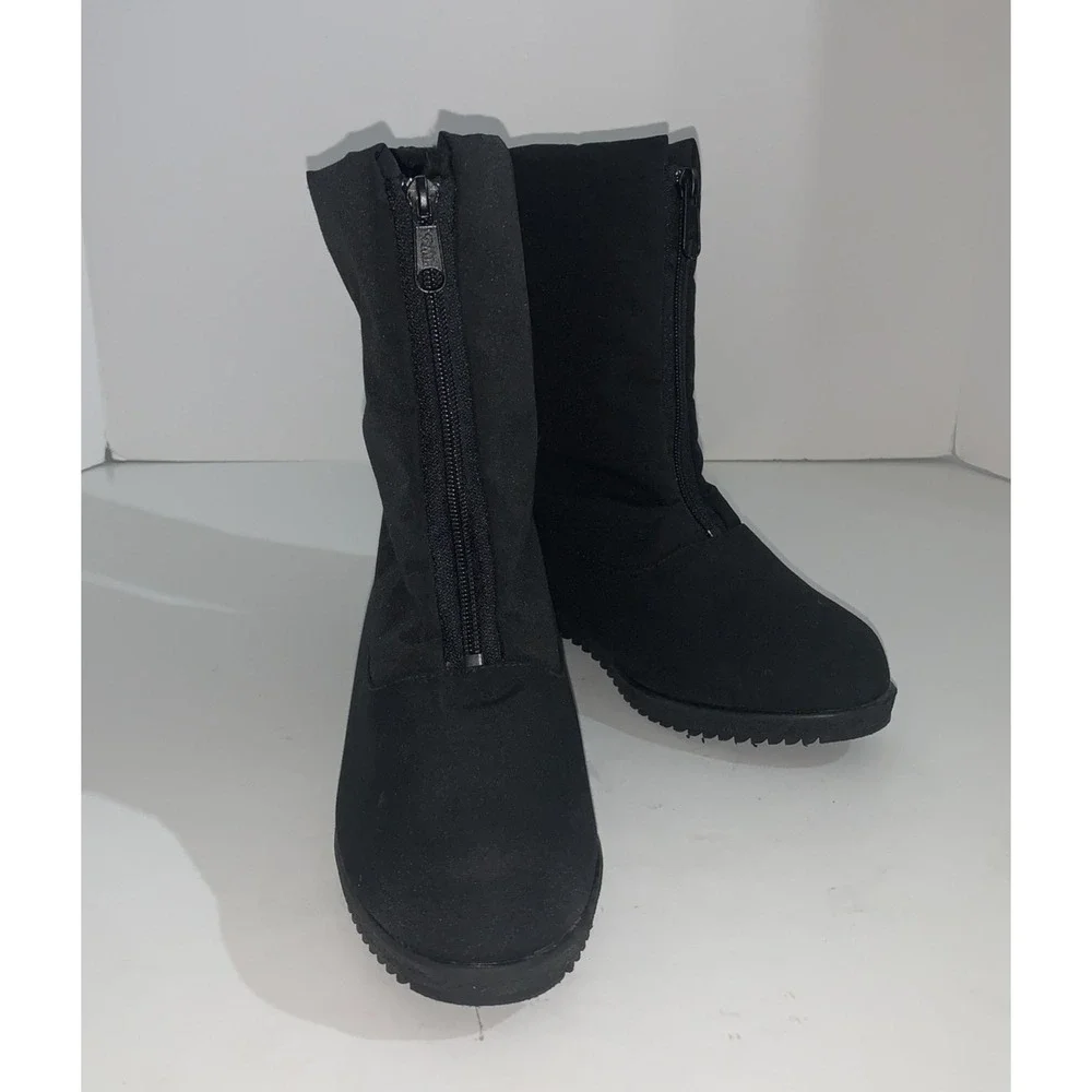 Toe Warmers Boots Womens 8.5 WW Black Faux Fur Zip Wedge Winter Snow Insulated
